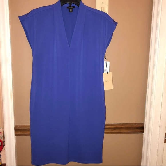 Halogen Pleat Detail V Neck Shift Blue Spectrum XXS - Picture 2 of 7